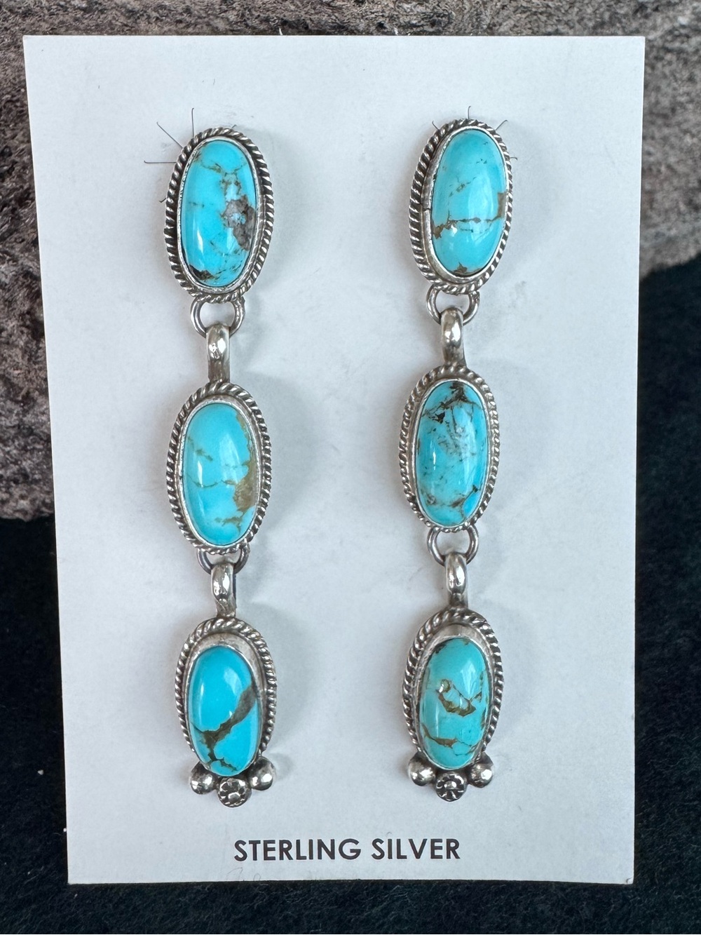 Sterling Silver Turquoise Triple Drop Earrings by Freda Martinez